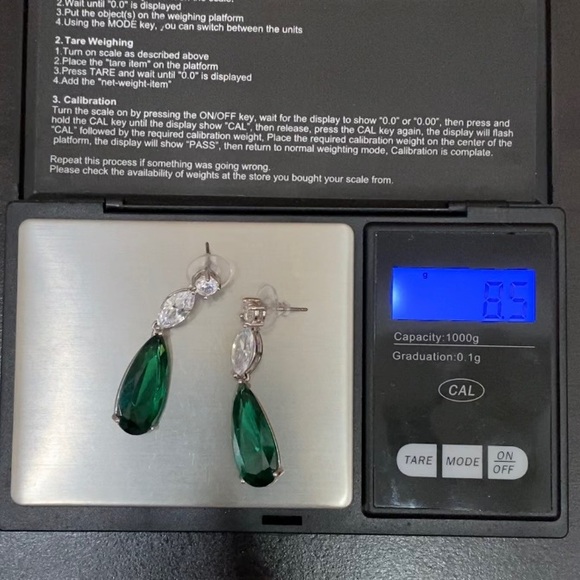 Signed Teardrop Lab Emerald Silvertone Drop Earrings - Picture 10 of 13